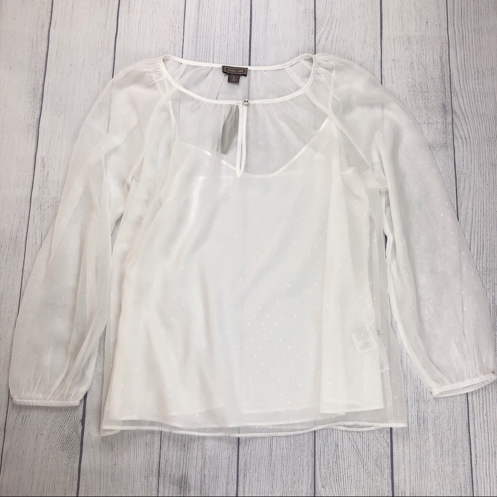 J. Crew Point Sur Chiffon Metallic Pin Dot Blouse - Picture 1 of 8